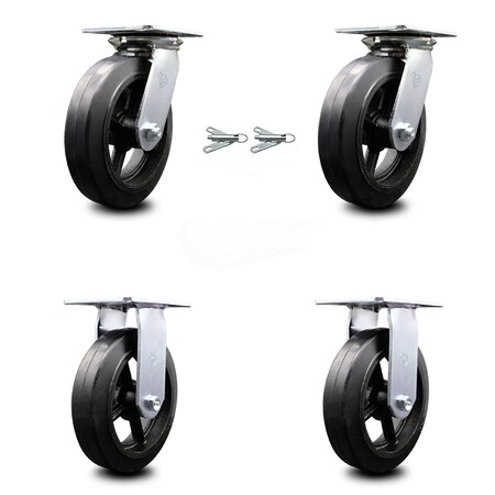 Service Caster 8 Inch Rubber on Steel Caster Set with Roller Bearing 2 Swivel Lock and 2 Rigid SCC-35S820-RSR-BSL-2-R-2